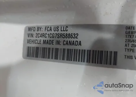 2025 Chrysler Voyager Lx z USA, uszkodzony, nr VIN 2C4RC1CG7SR588632